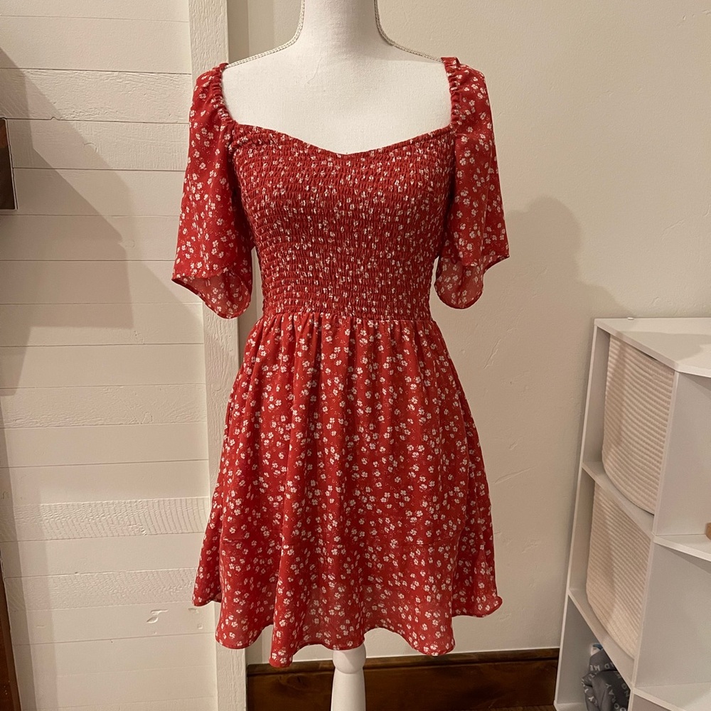 Abercrombie & Fitch Red Floral Smocked Mini Dress
